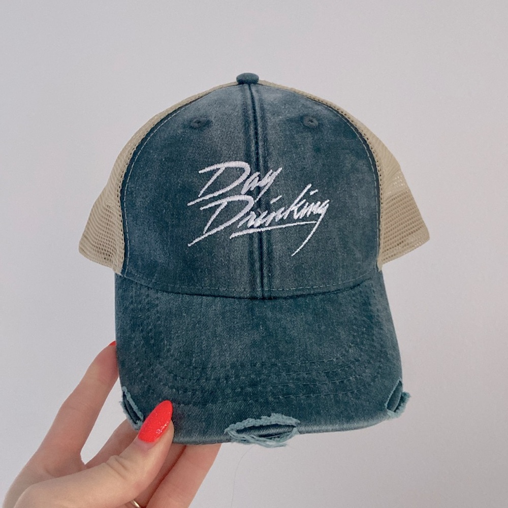 NEW Trucker hat Day Drinking distressed baseball cap women’s baseball mesh OSFM